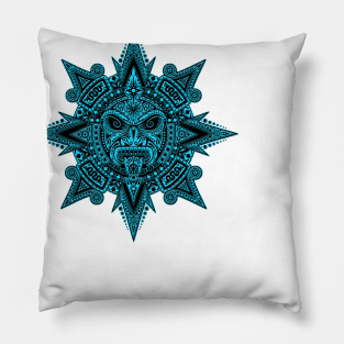 Ancient Blue and Black Mayan Sun Mask Pillow