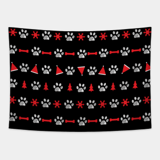 Striped black and red pattern with paw prints II Tapestry