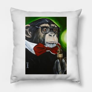 funny painting of monkey, professor chimpo, animal art, surrealism painting Pillow