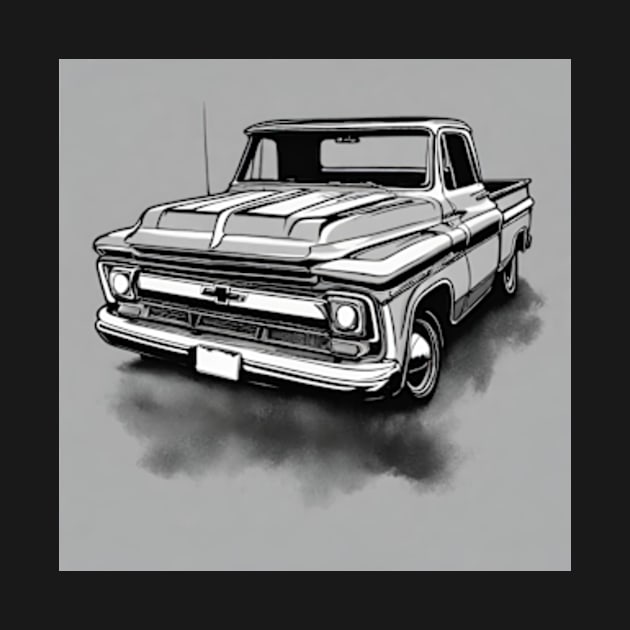 Chevy C-10 Pickup cool design art black and white by cloudviewv2