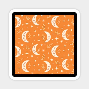 Abstract boho  moon pattern on orange background Magnet