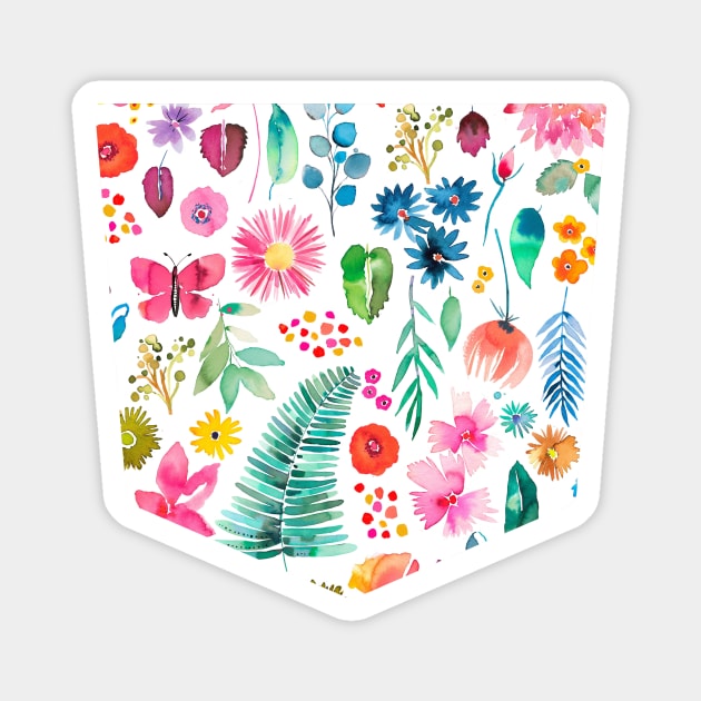 Pocket - Colorful Flowers Forest Plants Multicolored Magnet by ninoladesign