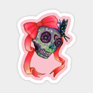 Sugar skull with pink bow Magnet