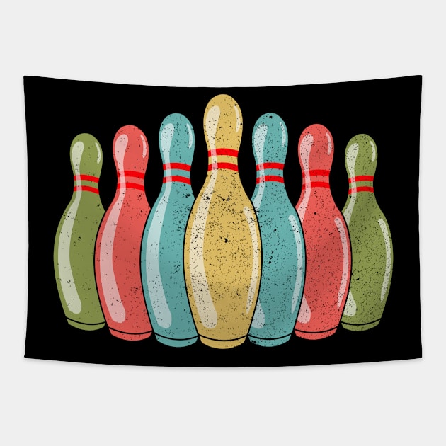 Bowling Pins Bowling Player Bowler Retro Vintage Tapestry by auviba-design