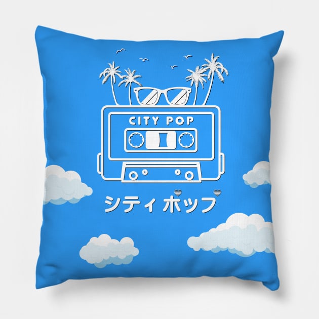 City Pop Summer theme [Blue] Pillow by Dashu