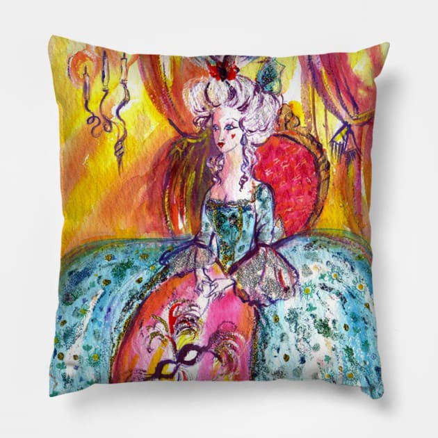 VENETIAN MASQUERADE BALL ,LADY WITH BLUE DRESS AND MASK Pillow by BulganLumini