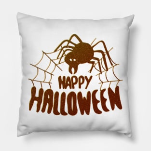 Happy Halloween Spider web metallic orange Pillow