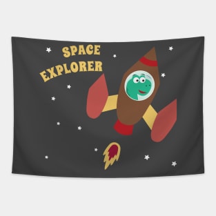 cute dinosaur astronaut play with his rocket. Tapestry