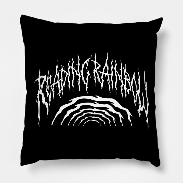 Death Metal Rainbow Parody Design (White) Pillow by UncouthDesigns