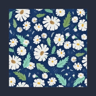 Daisy Floral Pattern - Blue T-Shirt