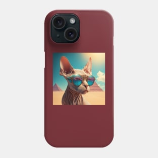 Sphinx cat with glasses looking to the side on the background of the pyramids Phone Case