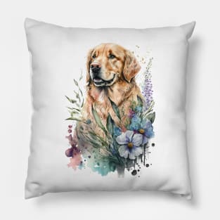 Pet Dog Portrait, Dog Owner Gift Idea, Cute Golden Retriever Watercolor Dog Portrait Pillow