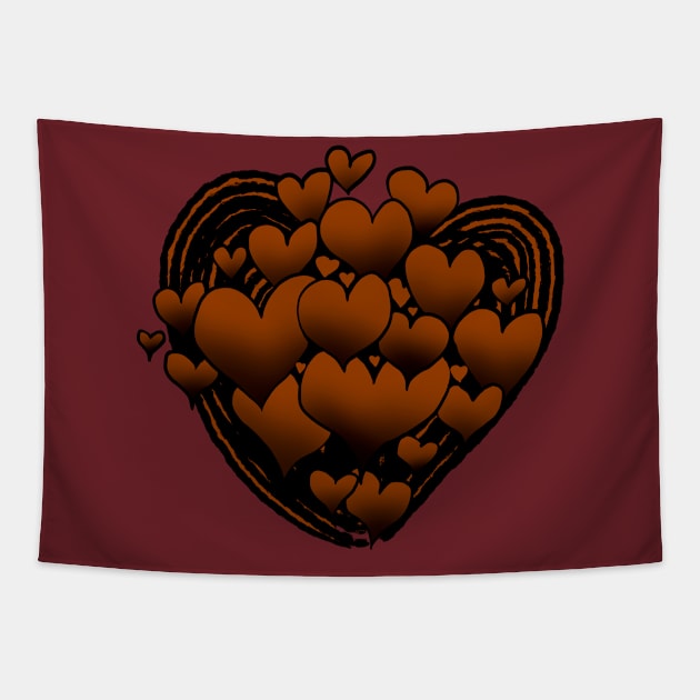 Brown Hearts Patterned Swirl Heart Tapestry by VictoriaLehnard