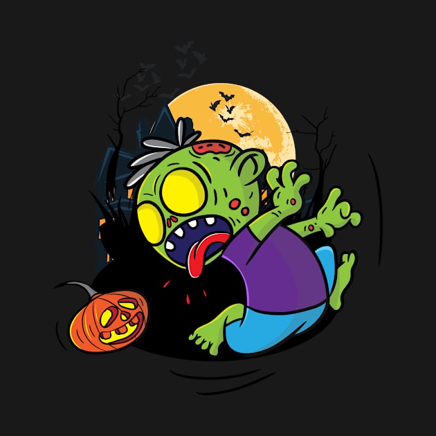 Funny Halloween Zombie Cartoon by Foxxy Merch