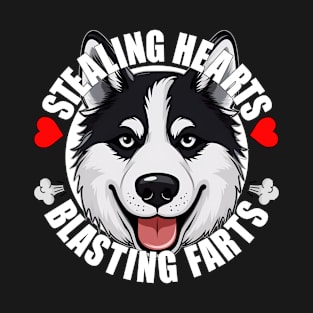 Funny Husky Stealing Hearts Blasting Farts Dog Cute Puppy T-Shirt