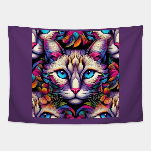 vibrant, bold, and colorful cat Tapestry by clearviewstock