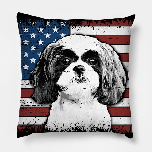 shih tzu american flag 4th of july Pillow by blacks store