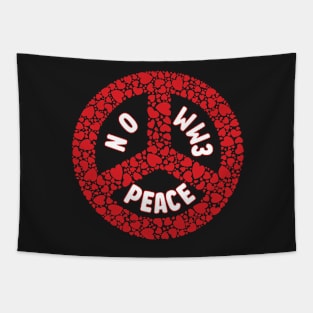 PRAYING FOR PEACE RED HEART PEACE SYMBOL DESIGN Tapestry