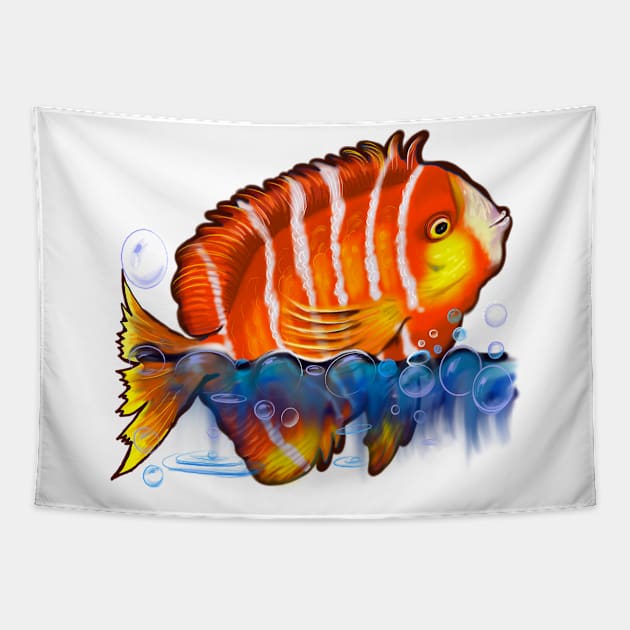 Top 10 best fishing gift ideas, neon orange Fishy splashing around in water Fish Tapestry by Artonmytee