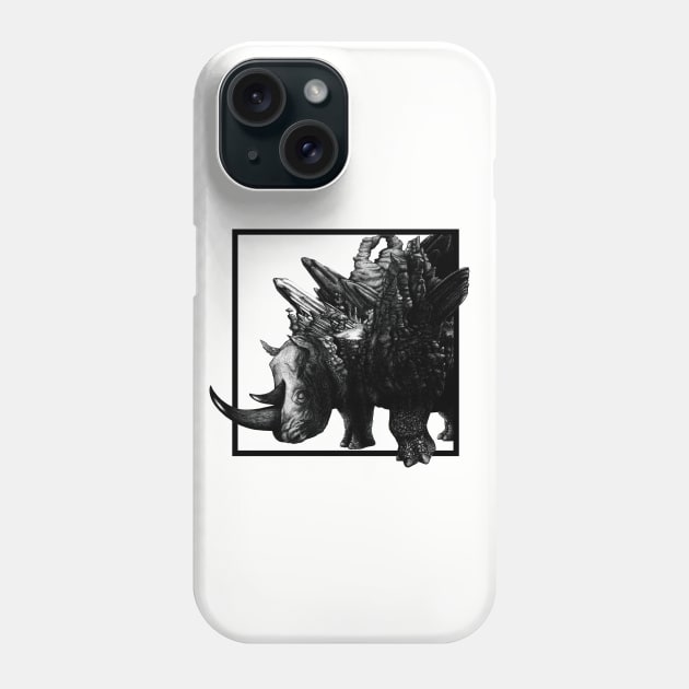 Rhino Mountain - Black Phone Case by illustravery