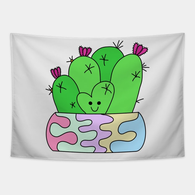 Cute Cactus Design #63: Smiling Heart Cactus Tapestry by DreamCactus