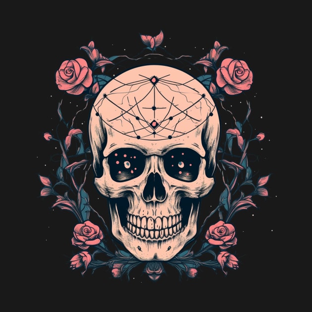 Skull and Roses with Spikes and Wiccan Symbols by TOKEBI