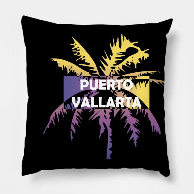 Puerto Vallarta Mexico Neon Tropics Vacation Palm Trees Pillow by FilsonDesigns