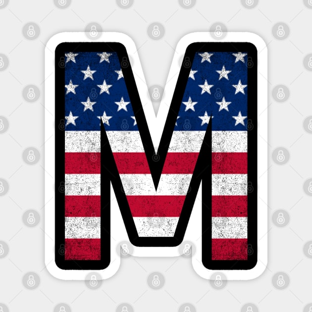 Vintage Letter M Capital Alphabet M American Flag Magnet by Shariss