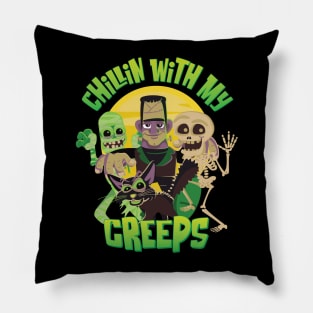 Chillin With My Creeps Halloween Graphic for kids & Adults Pillow