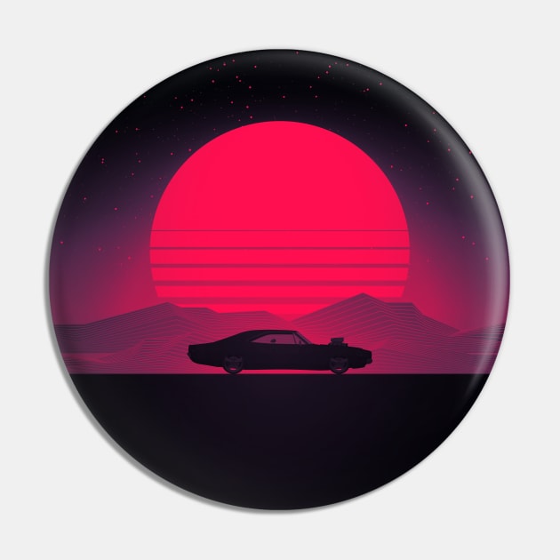 Sunset Muscle Car Drive Pin by TheVintageChaosCo.