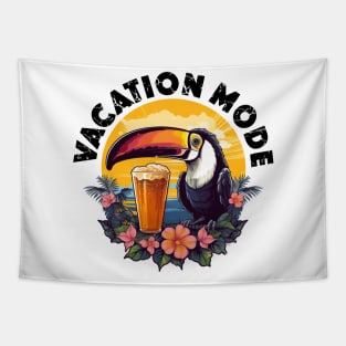 Toucan with Beer - Vacation Mode (Black Lettering) Tapestry