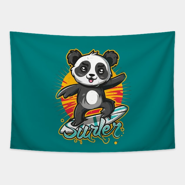 Cute Panda Surfer Tapestry by Signum