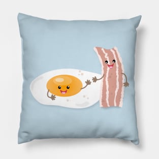 Cute kawaii egg and bacon cartoon illustration Pillow