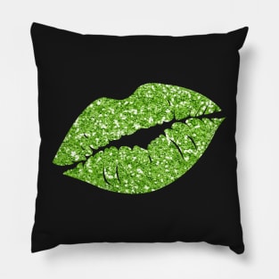 Green Faux Glitter Lips Pillow