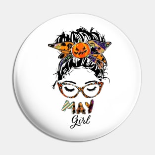 May Girl Halloween Face Wink Eyes Pumpkin Pin