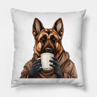 German Shepherd Drinking Coffee Pillow