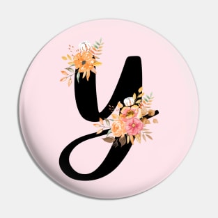 Letter Y With Watercolor Floral Wreath Pin