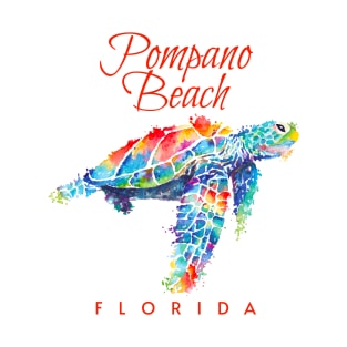Pompano Beach Florida Watercolor Sea Turtle T-Shirt