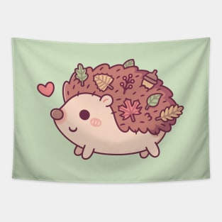 Cute Little Hedgehog With Autumn Leaves And Acorn Tapestry