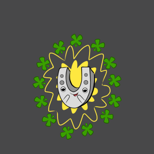 lucky horseshoe in a circle of leafy clowns T-Shirt