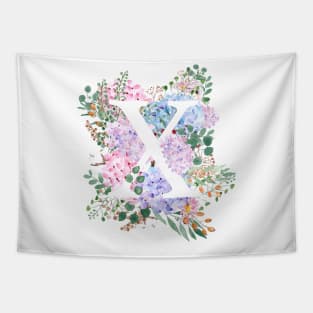 botanical monogram alphabet X hydrangea flowers Tapestry