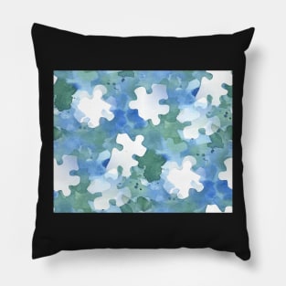 Jigsaw Puzzle Watercolor Silhouette in Blue and Green Watercolor Painting Pattern Pillow