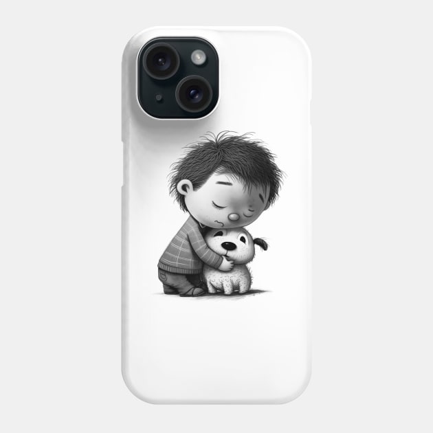 Boy hugging his Dog Phone Case by pxdg