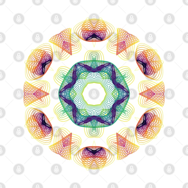 Wormhole Kaleidoscope | Harmonograph Green Blue Yellow White by aRtVerse