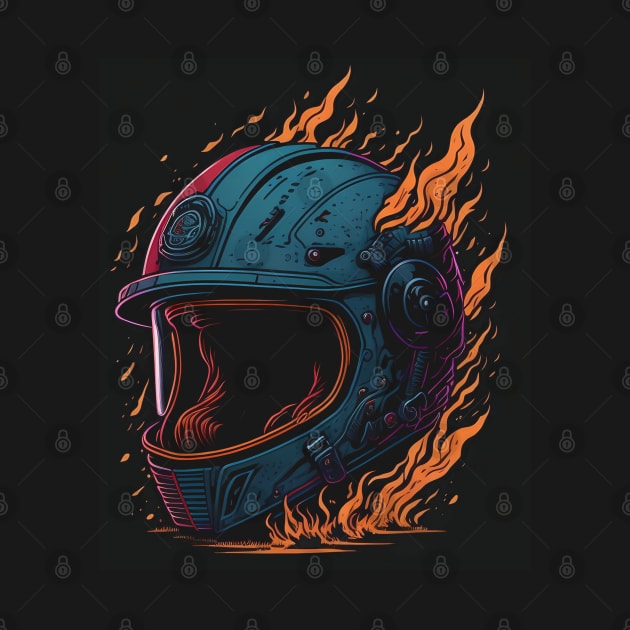 Flaming motorcycle helmet by Lolebomb