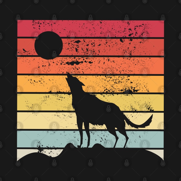 retro wolf howling at the full moon by Wolf Clothing Co