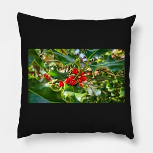 Christmas Holly Berry Leaves Pillow