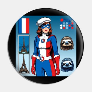 Francais: Female 1960's Comic Book Hero with Sloth Pin