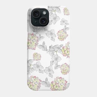 Grey and Pink Hydrangea pattern Phone Case