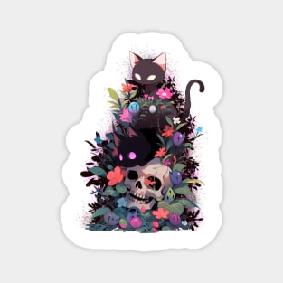 black cats and skull, mystical Forrest Magnet